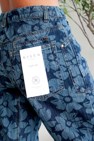 Ainslee Floral Print Barrel Jean • Dark Wash