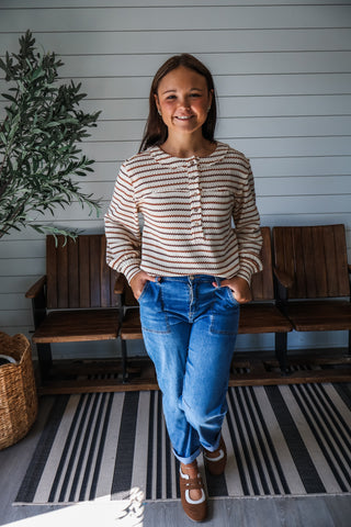 Fresh Fall Henley• Cider Stripe