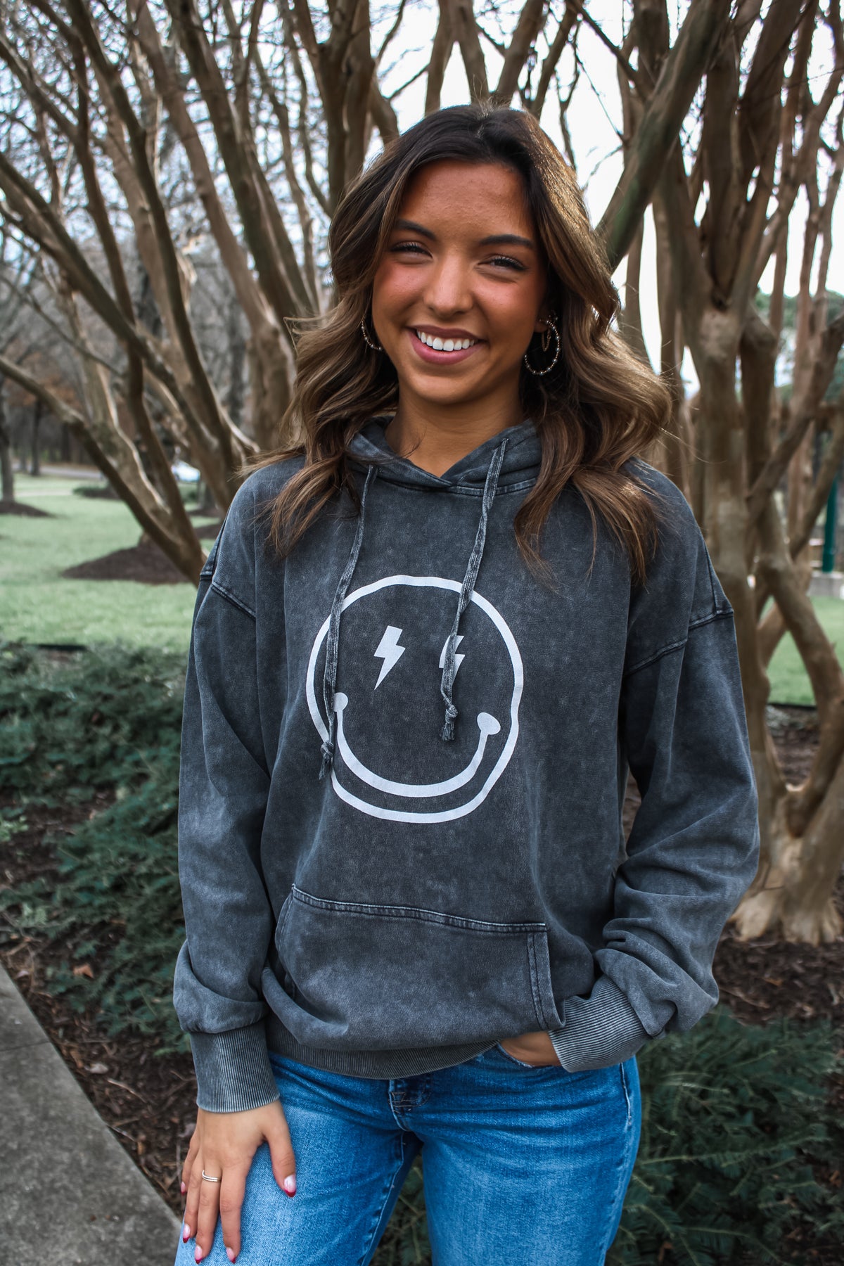 Happy Vibes Smiley Hoodie • Charcoal