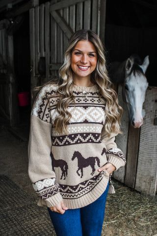 Horse Country Christmas Sweater • Mocha
