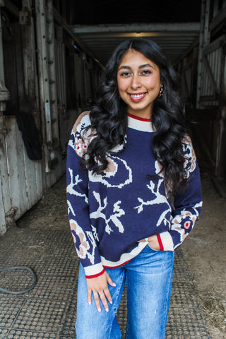 Ranch Romance Floral Sweater • Navy