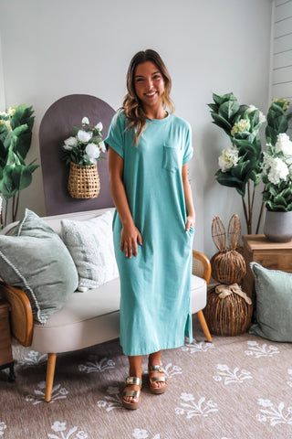 Out Of Pocket T-shirt Dress • Heather Green - FINAL SALE