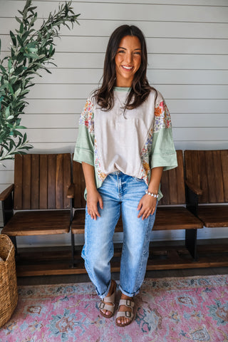 Cottage Blooms Colorblock Top • Green Mix