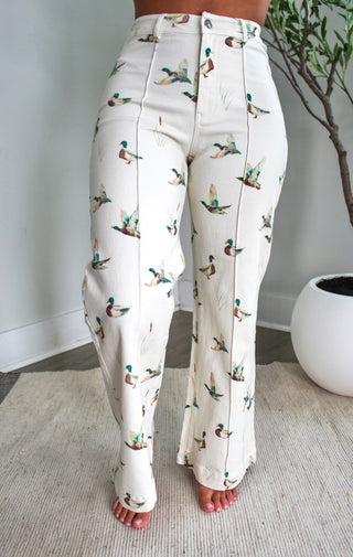 Mallard Print High Rise Pants • Cream