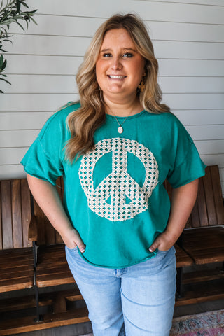 Peace Out Patchwork Top • Green - PLUS
