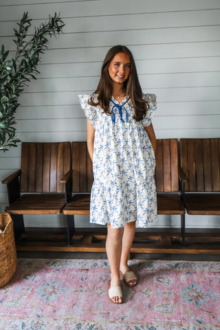 Best In Bow Ruffle Dress • Blue