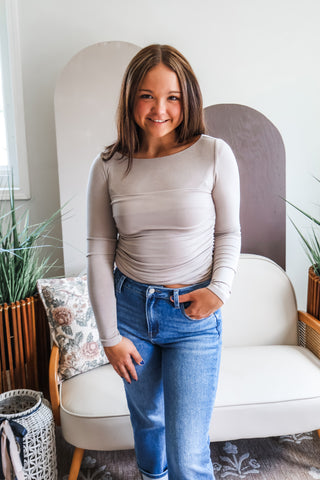 Simple Lines Ruched Long Sleeve • Grey