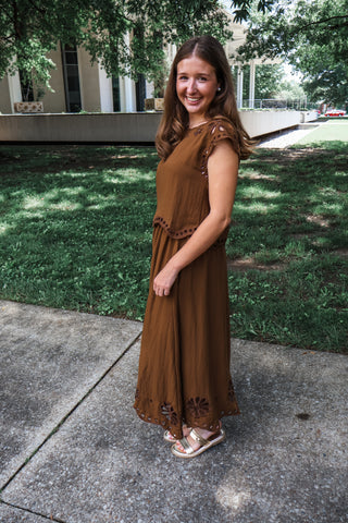 Eyelet Elegance Skirt Set • Brown