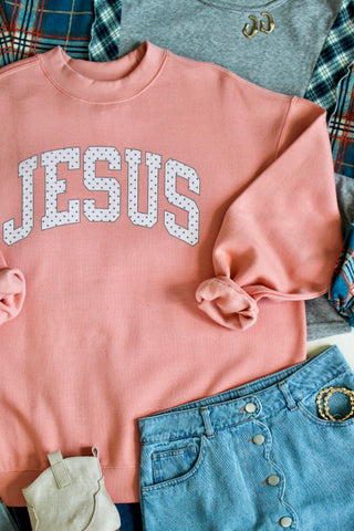 Jesus Polka Dot Mock Neck Sweatshirt • Peach