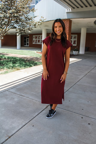 Calm & Composed Midi Dress • Wine - FINAL SALE
