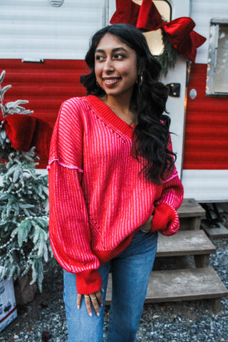 Classic Carols Two-Tone Sweater • Red