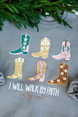 I Will Walk By Faith Graphic Sweatshirt • Grey