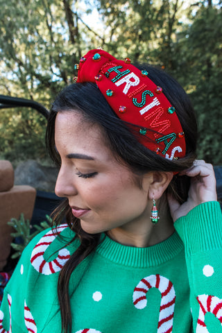Merry Christmas Bejeweled Headband • Red