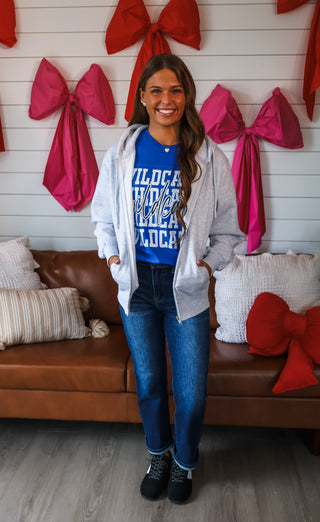 Wildcats Varsity Stripe Graphic Tee • Heather Blue