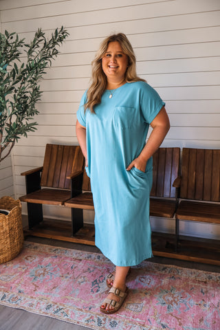 Out Of Pocket T-shirt Dress • Pastel Turquoise - PLUS