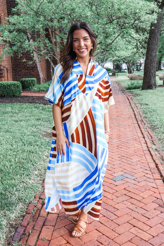 Swirling Tides Striped Midi • Blue Multi