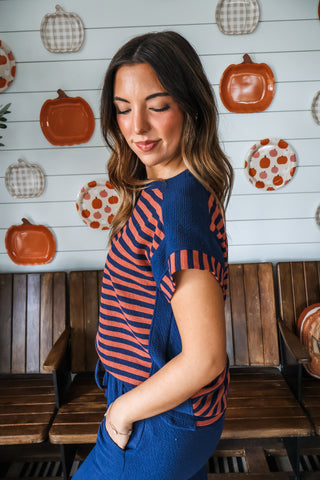 Fall Into Place Top • Navy/Rust