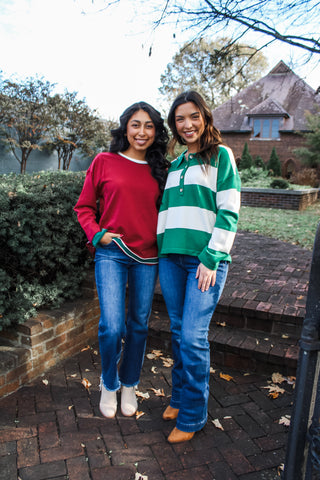 Preppy Holidays Striped Pullover • Green
