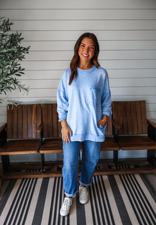 Double The Fun Pocket Pullover • Blue