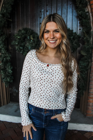 Roses Are Red Pointelle Top • Cream