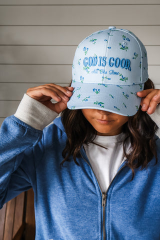 God Is Good Baseball Cap • Blue Floral