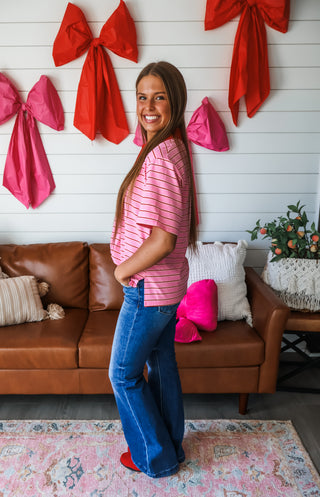Forever Mine Polo Top • Pink Stripe