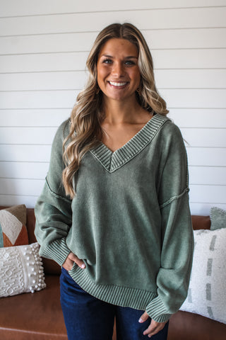 Wear On Repeat V-neck Sweater • Olive