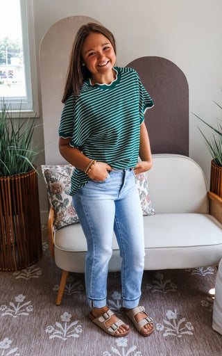 Stripe-aholic Scallop Top • Green