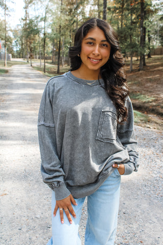 Double The Fun Pocket Pullover • Washed Black