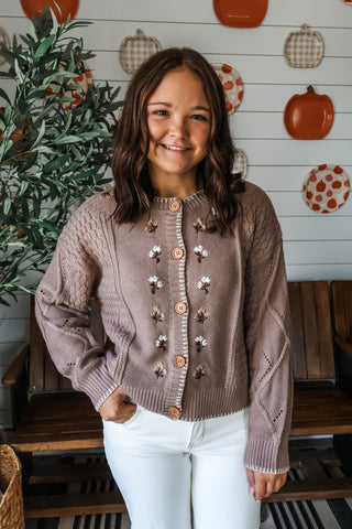 Fall Farmhouse Floral Cardi • Mocha