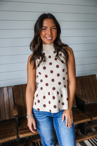 Polka Dot Social Peplum Top • Latte