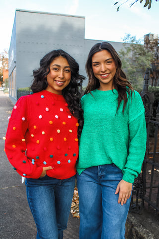 Happy Holidays Pom Sweater • Red