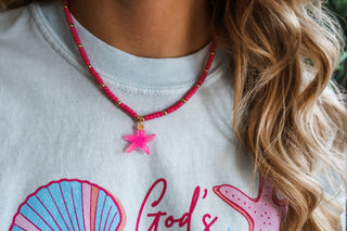 Starfish Island Beaded Necklace • Hot Pink