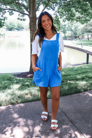 Summer Sale 30 • Blue Square Neck Romper - FINAL SALE