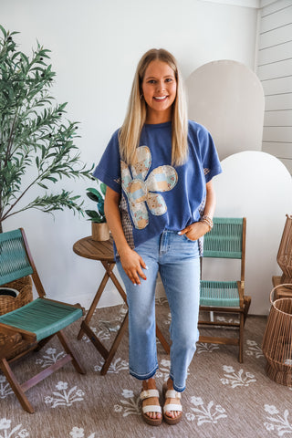 Patchwork & Plaid Mineral Top • Blue