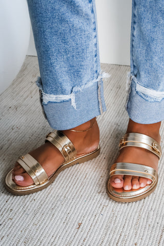 Maya Double Buckle Sandal • Gold