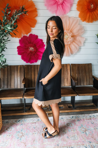 Sweet Scallop Pocket Dress • Black