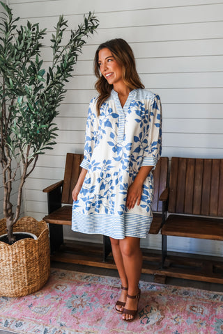 Good Graces Pocket Dress • Cream/Blue