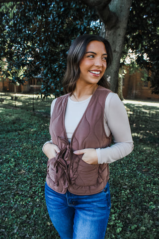 Tie It Together Quilted Bow Vest • Cocoa - FINAL SALE