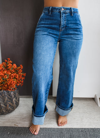 Marion Cuffed Wide Leg | Tummy Control • Dark Wash