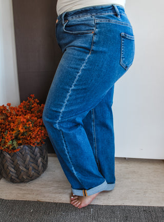 Harper Cuffed Boyfriend Jean • Dark Wash - PLUS