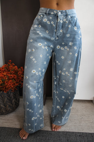 Daisy Printed Barrel Leg Jean - FINAL SALE