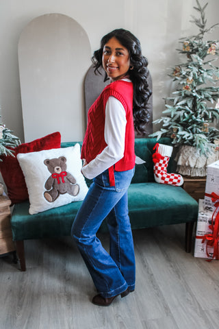 Cable Knit Classic Bow Tie Vest • Red