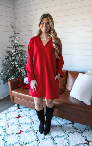 Merry Minimalist Pocket Dress • Red