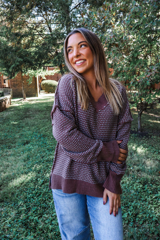 Dash Of Style V-neck Sweater • Brown/Blue