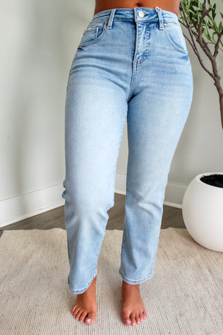 Elaine High Rise Straight | Tummy Control • Light Wash