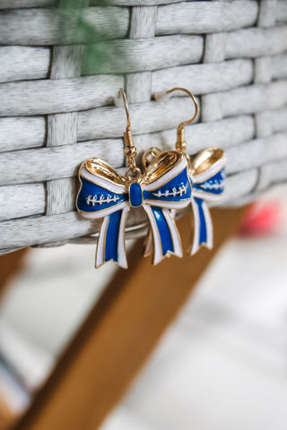 Bold & Blue Bow Earrings • Gold Multi