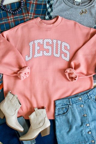 Jesus Polka Dot Mock Neck Sweatshirt • Peach