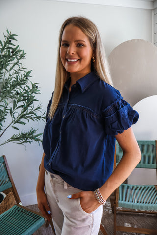 Isabelle Linen Blouse • Navy