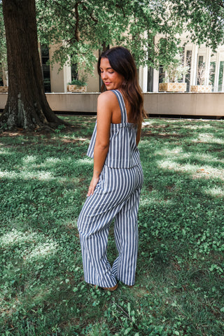 Siesta Stripes Pant Set • Grey